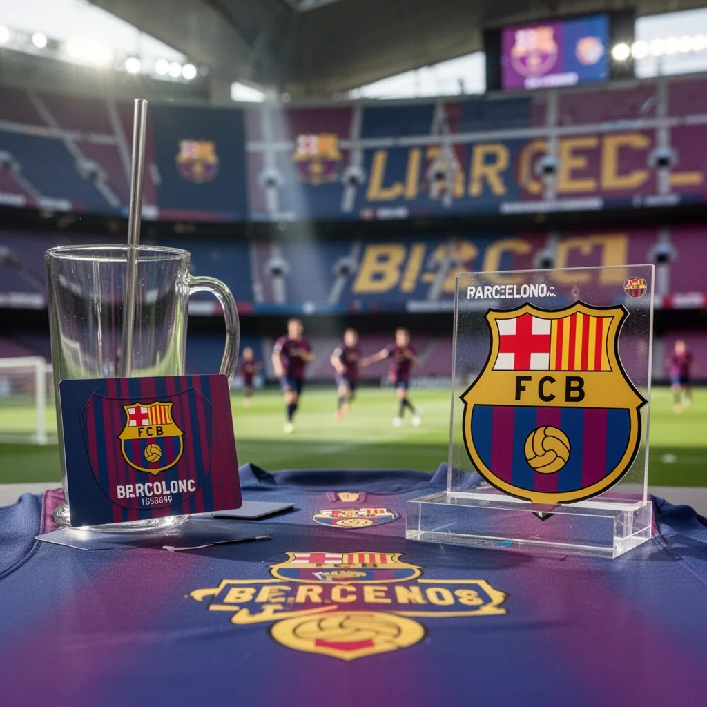 Vue aérienne du Camp Nou en rénovation, avec les couleurs blaugrana en arrière-plan