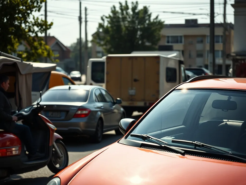 Vue arrière d'un siège de voiture avec une écharpe de supporter et un billet de match posé sur le tableau de bord, la route s'étirant sous un ciel nuageux.