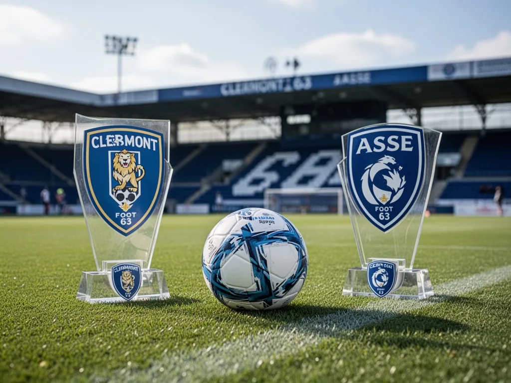 Les supporters de Clermont Foot 63 et de l'ASSE attendent l'entrée des joueurs sur la pelouse du stade Gabriel-Montpied.