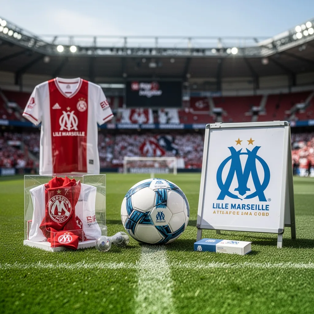 Un stade plein lors d'un match de football entre Lille et Marseille, vu depuis les tribunes, fumigènes allumés